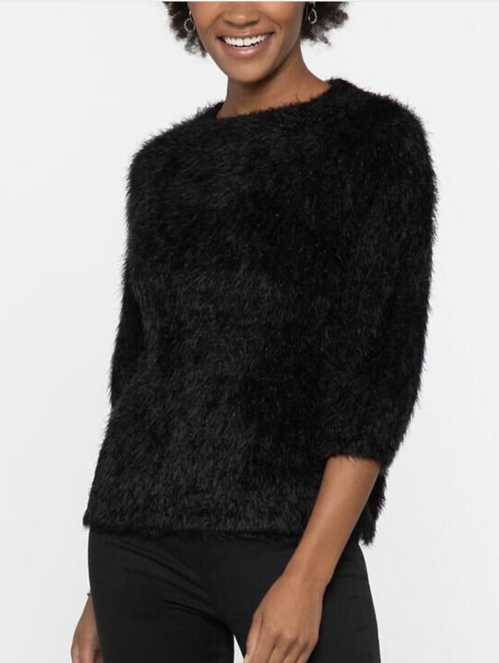 NIC+ZOE Cozy Chic Elbow Sweater Black Onyx Eyelash Knit Shimmer S